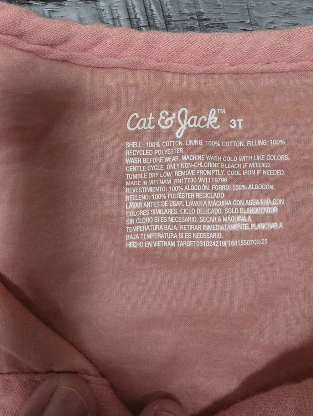 Cat &Jack Quilted 100% Cotton Pink Lightweight Jacket (Sz:3t)